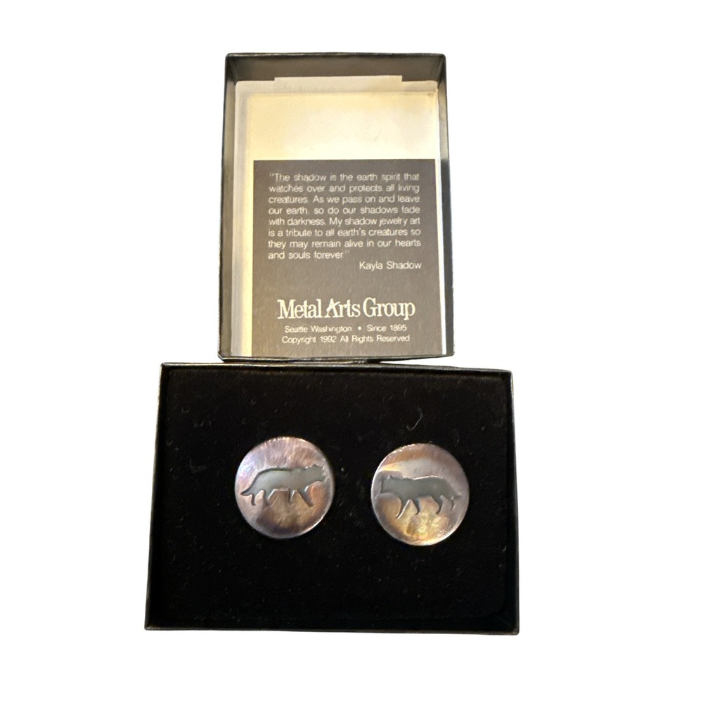 Metal Arts Group Earrings Unisex OS Silver Good Kayla Shadow Wolf Sterling 1992